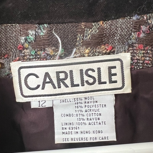 CARLISLE Women’s Vintage Boucle Blazer Wool Blend Unique Size 12 Quilted Long - Picture 3 of 5